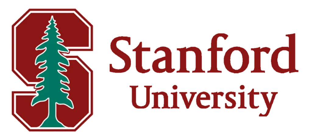 Logotipo de la Universidad de Stanford con una gran S roja y un árbol verde que simboliza el equilibrio interno, junto a las palabras Stanford University en texto rojo.